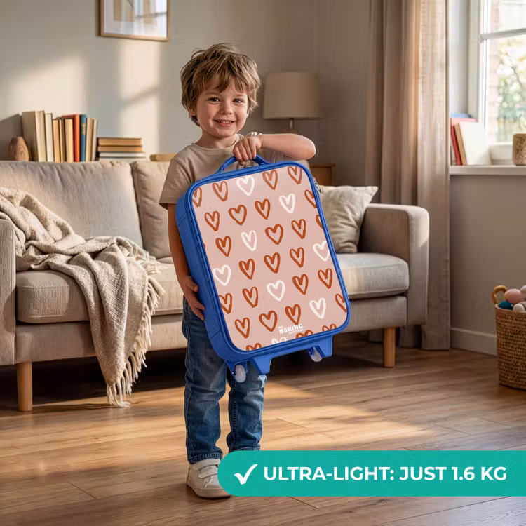 Hartjes patroon in roze en wit Kinderkoffer - Blauw klein -sfeer2_EN
