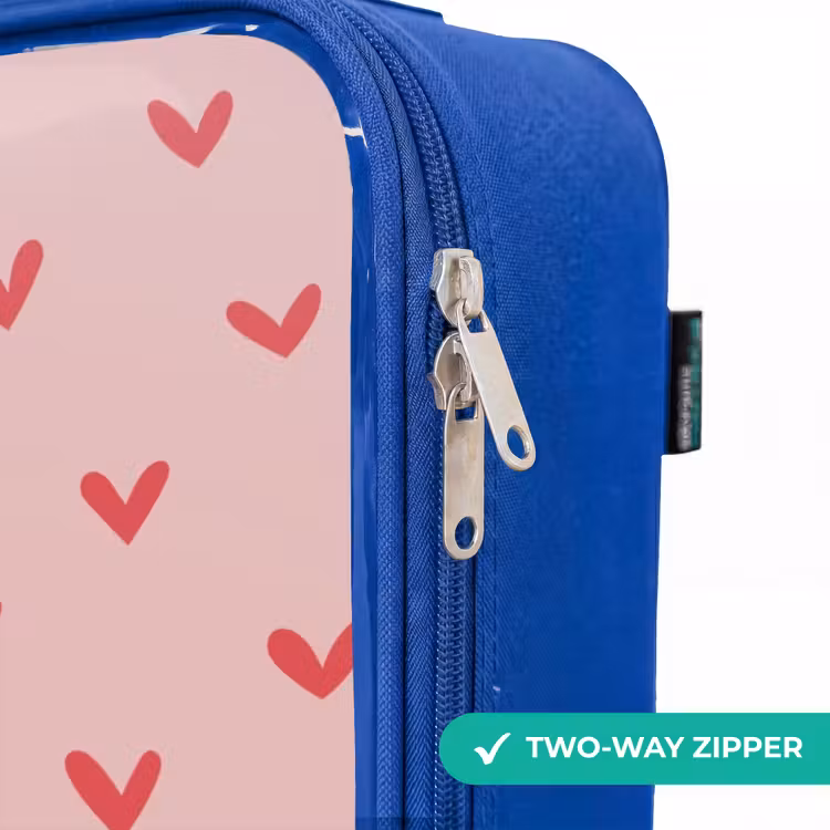 Hartjespatroon met roze kleuren Kinderkoffer - Blauw klein -rits_EN
