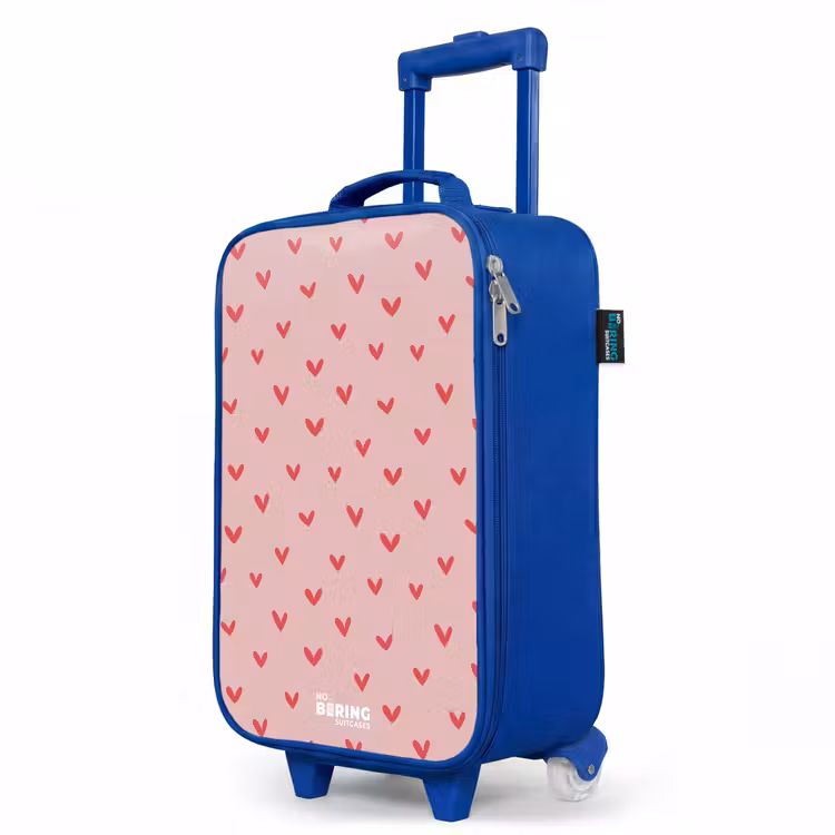 Hartjespatroon met roze kleuren Kinderkoffer - Blauw klein -productfoto_schuin