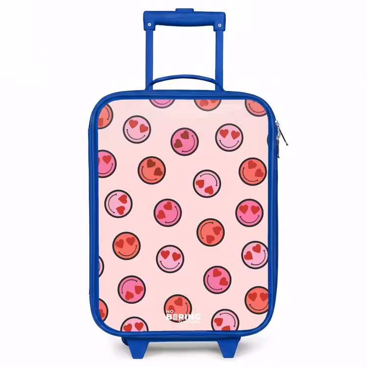 Hartje - Smiley - Patroon Kinderkoffer - Blauw klein -3d
