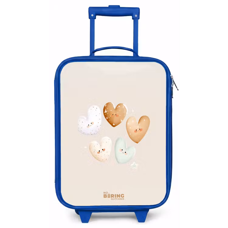 Hartjes in zachte beige tinten Kinderkoffer - Blauw klein -zz3dotto