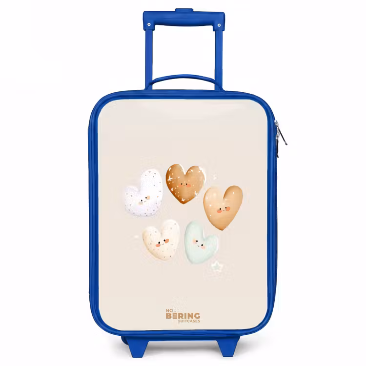 Hartjes in zachte beige tinten Kinderkoffer - Blauw klein -3d