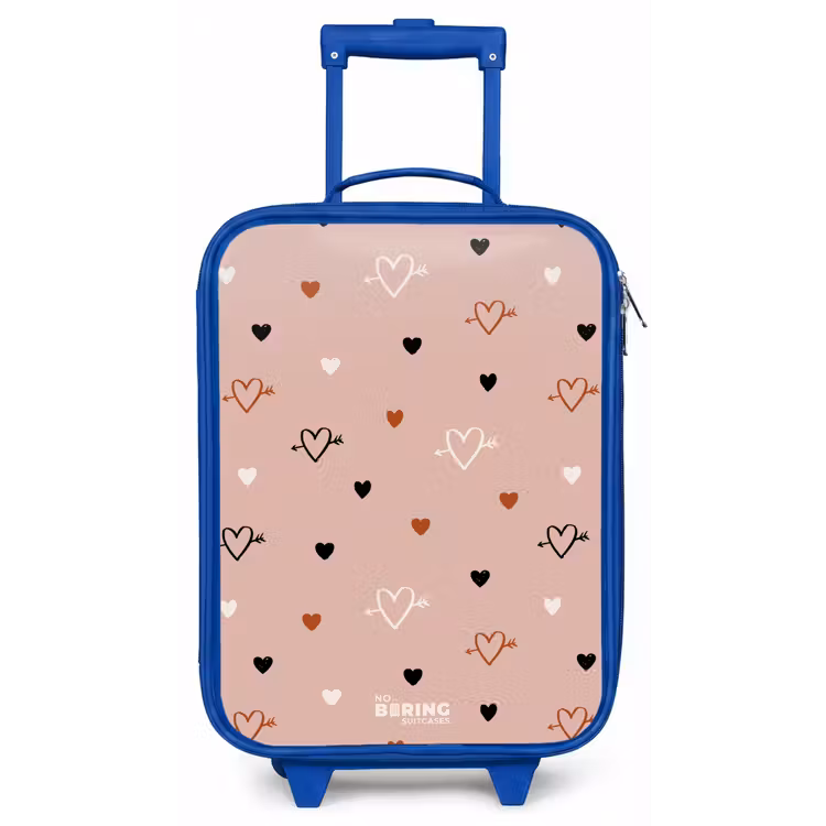 Hartjes met pijlen in zwart, wit en roze Kinderkoffer - Blauw klein -zz3dotto