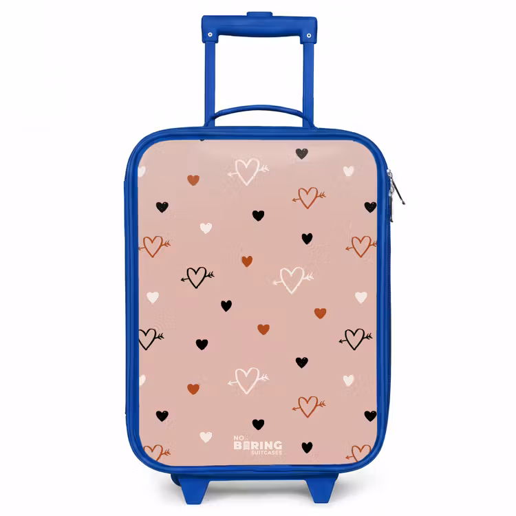 Hartjes met pijlen in zwart, wit en roze Kinderkoffer - Blauw klein -3d