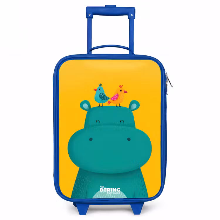 Nijlpaard - Vogels - Geel Kinderkoffer - Blauw klein -3d