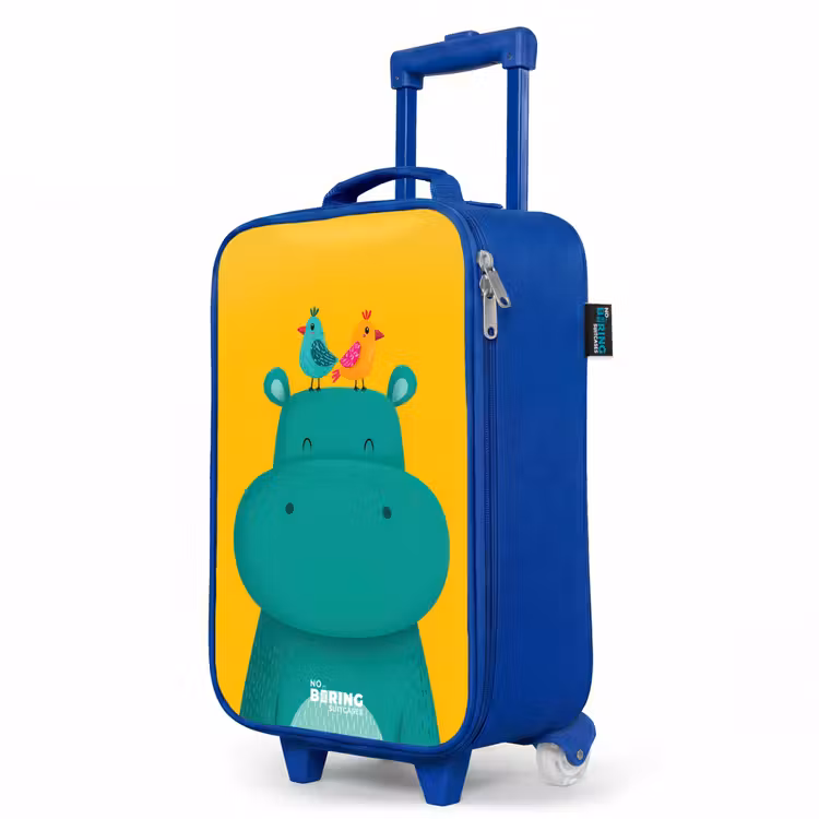 Nijlpaard - Vogels - Geel Kinderkoffer - Blauw klein -productfoto_schuin