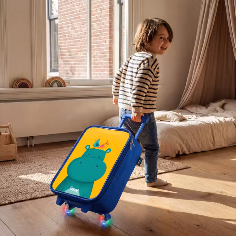 Nijlpaard - Vogels - Geel Kinderkoffer - Blauw klein -sfeer1