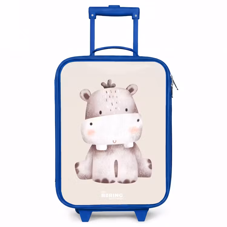Nijlpaard op beige achtergrond illustratie Kinderkoffer - Blauw klein -3d
