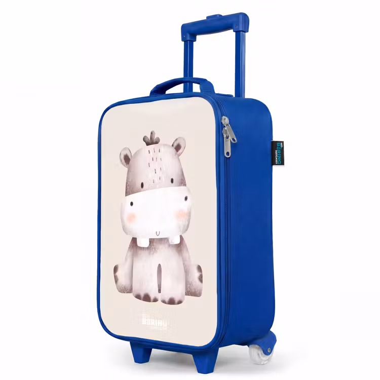 Nijlpaard op beige achtergrond illustratie Kinderkoffer - Blauw klein -productfoto_schuin
