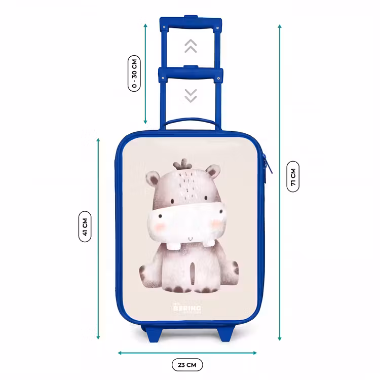 Nijlpaard op beige achtergrond illustratie Kinderkoffer - Blauw klein -productfoto_formaten