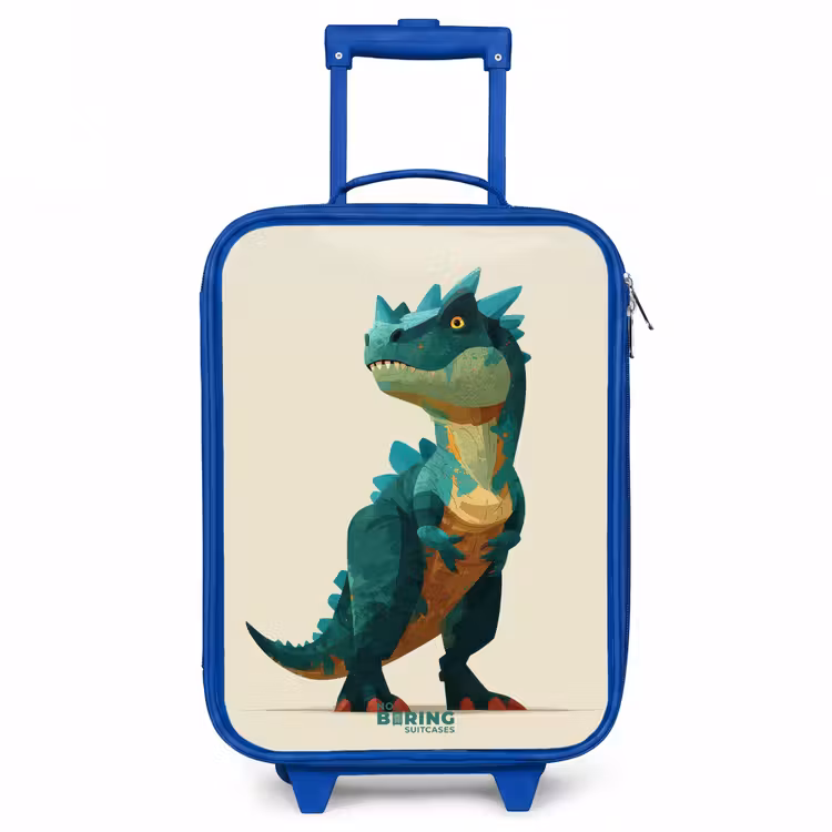 Gehoornde dino met scherpe blik Kinderkoffer - Blauw klein -3d