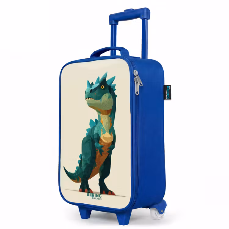 Gehoornde dino met scherpe blik Kinderkoffer - Blauw klein -productfoto_schuin