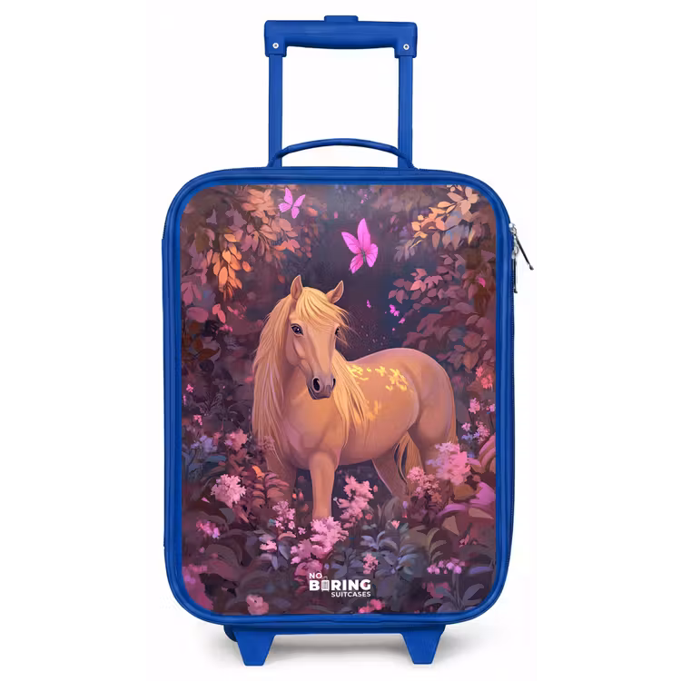 Paard - Bloemen - Paars - Vlinder Kinderkoffer - Blauw klein -zz3dotto