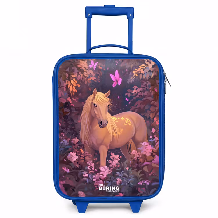 Paard - Bloemen - Paars - Vlinder Kinderkoffer - Blauw klein -3d