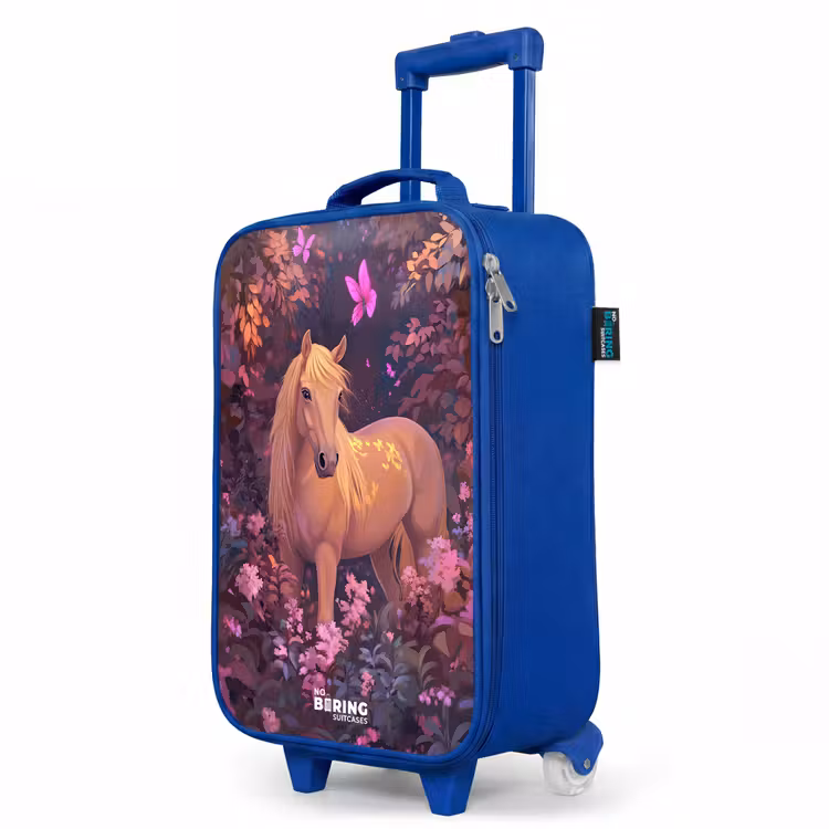 Paard - Bloemen - Paars - Vlinder Kinderkoffer - Blauw klein -productfoto_schuin