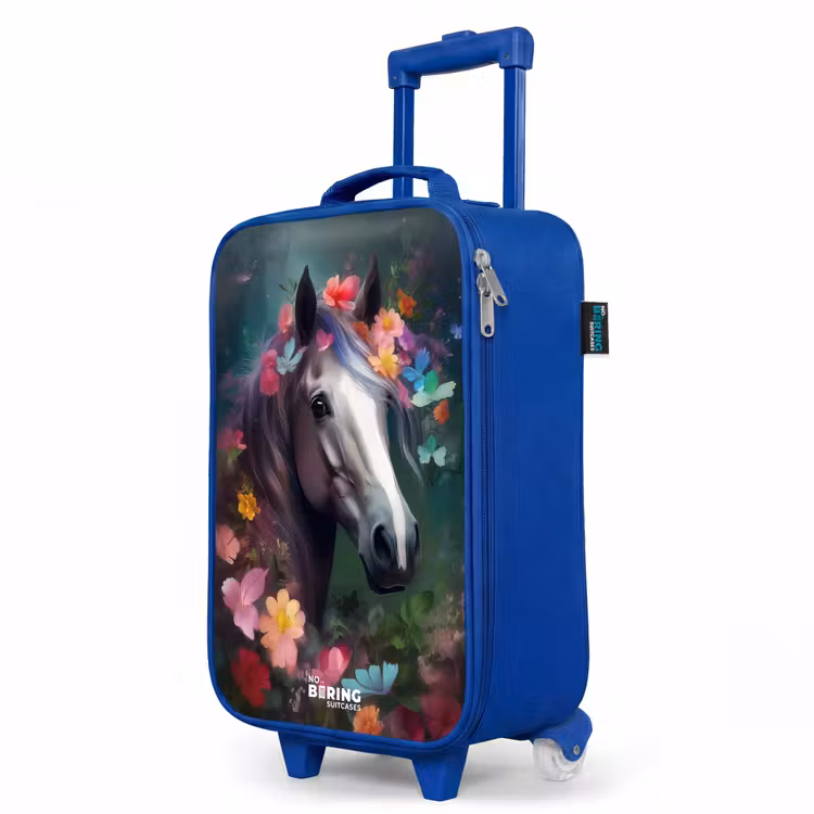Paard in kleurrijke bloemen Kinderkoffer - Blauw klein -productfoto_schuin