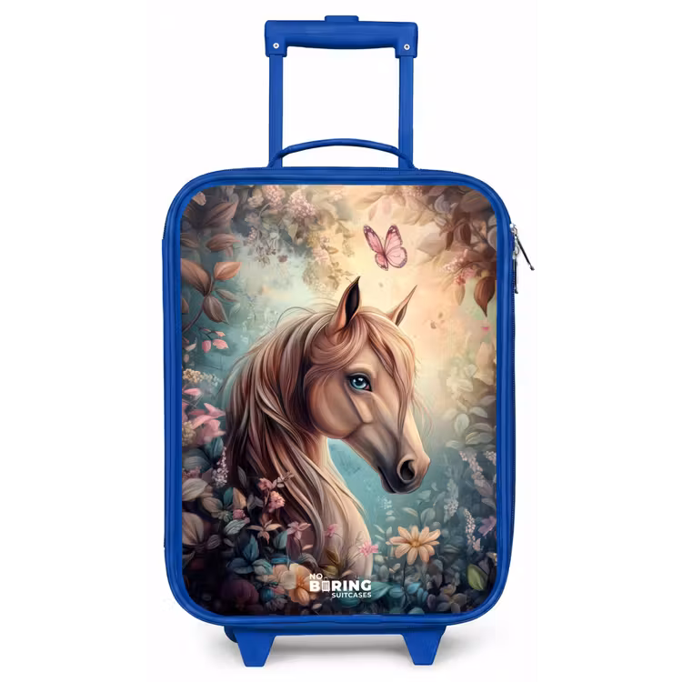 Paard met vlinders in bloementuin Kinderkoffer - Blauw klein -zz3dotto