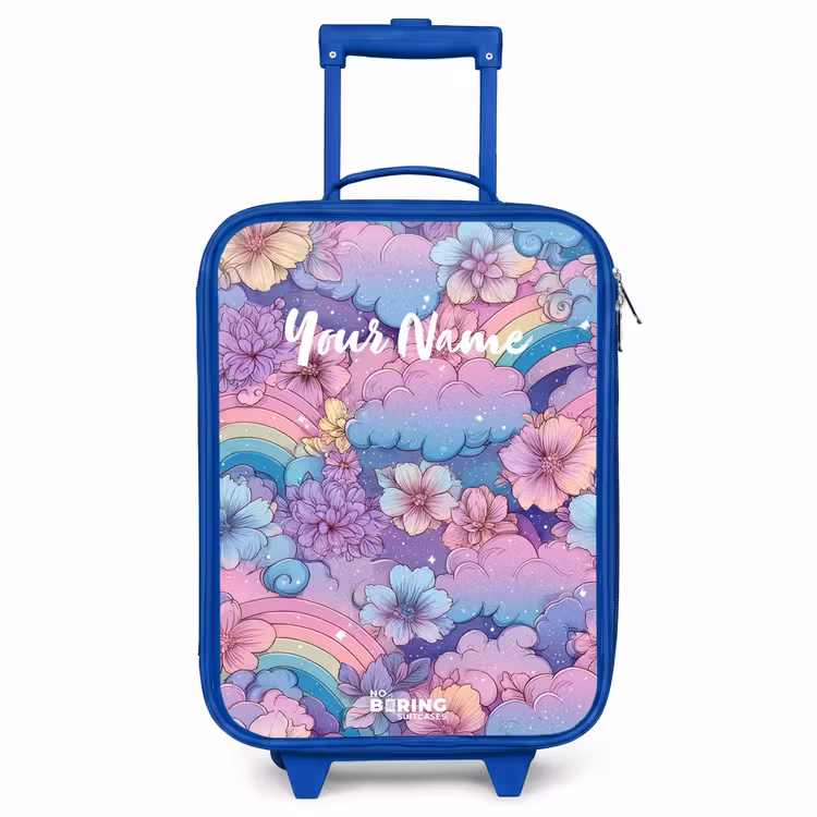 Illustratie van wolken, regenbogen en bloemen Kinderkoffer - Blauw klein -3d
