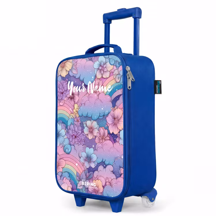 Illustratie van wolken, regenbogen en bloemen Kinderkoffer - Blauw klein -productfoto_schuin