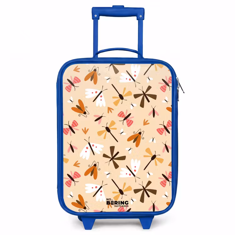 Insectenpatroon in bruin, roze en oranje op beige achtergrond Kinderkoffer - Blauw klein -3d