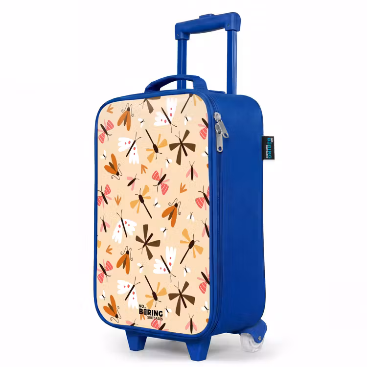 Insectenpatroon in bruin, roze en oranje op beige achtergrond Kinderkoffer - Blauw klein -productfoto_schuin