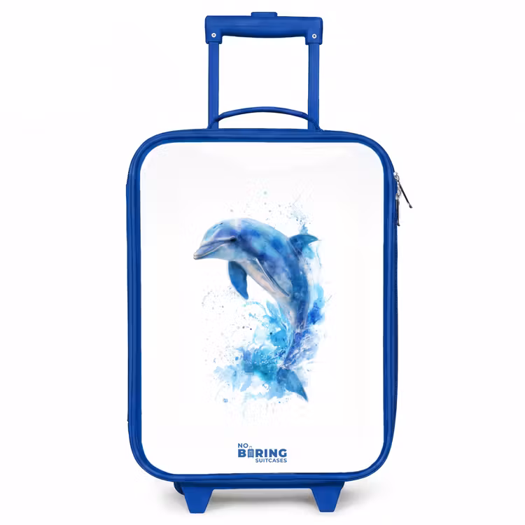 Springende blauwe dolfijn Kinderkoffer - Blauw klein -3d