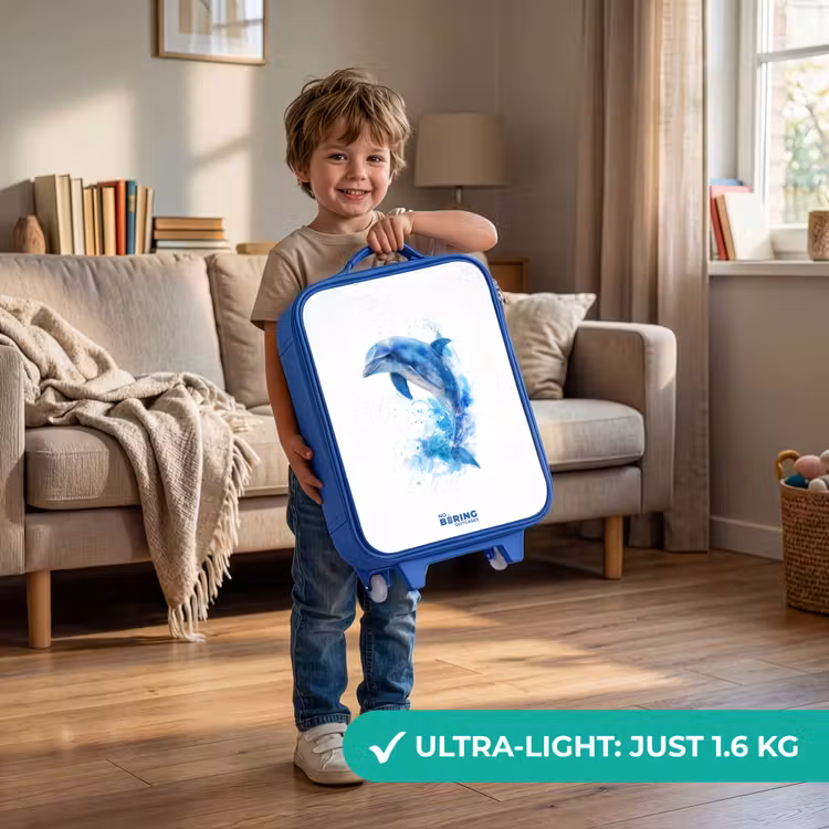 Springende blauwe dolfijn Kinderkoffer - Blauw klein -sfeer2_EN