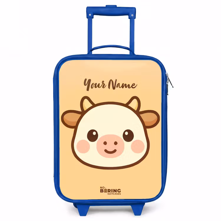 Kawai - Koe - Bruin Kinderkoffer - Blauw klein -3d
