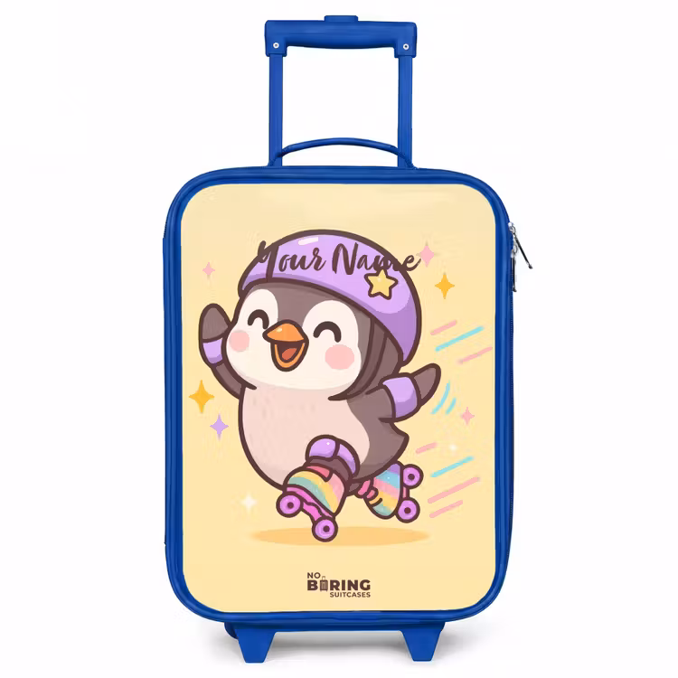 Kawai - Pinguin - Rolschaatsen Kinderkoffer - Blauw klein -3d