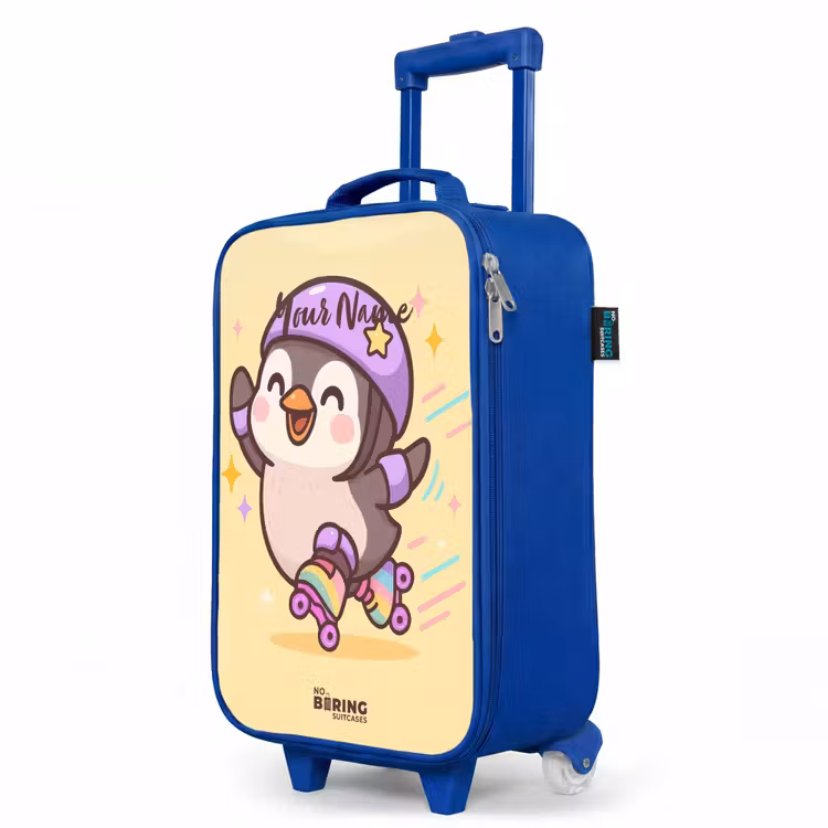 Kawai - Pinguin - Rolschaatsen Kinderkoffer - Blauw klein -productfoto_schuin