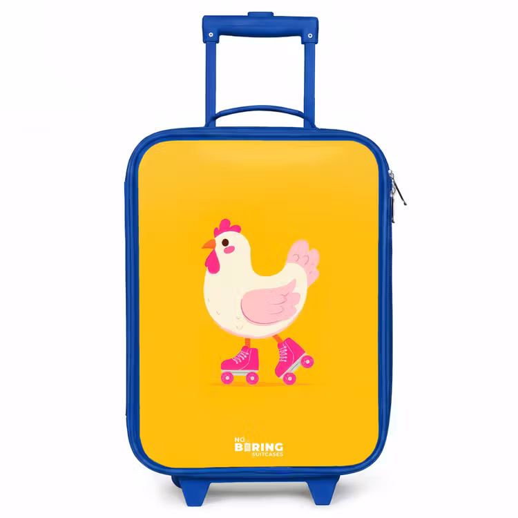 Kip - Rolschaatsen - Geel Kinderkoffer - Blauw klein -3d