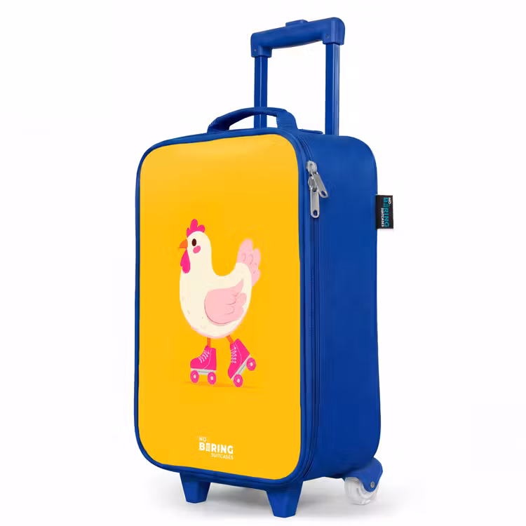 Kip - Rolschaatsen - Geel Kinderkoffer - Blauw klein -productfoto_schuin
