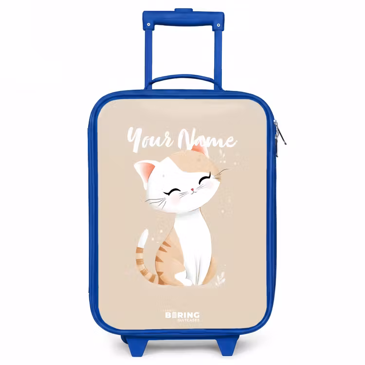 Kitten in de kleuren beige en wit Kinderkoffer - Blauw klein -3d