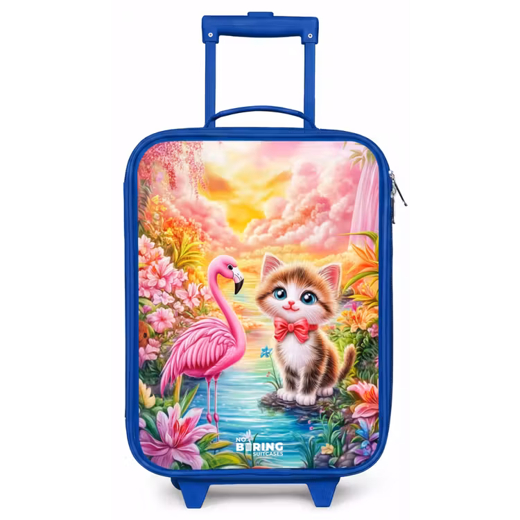 Kitten met flamingo in tropisch bloemenparadijs Kinderkoffer - Blauw klein -zz3dotto