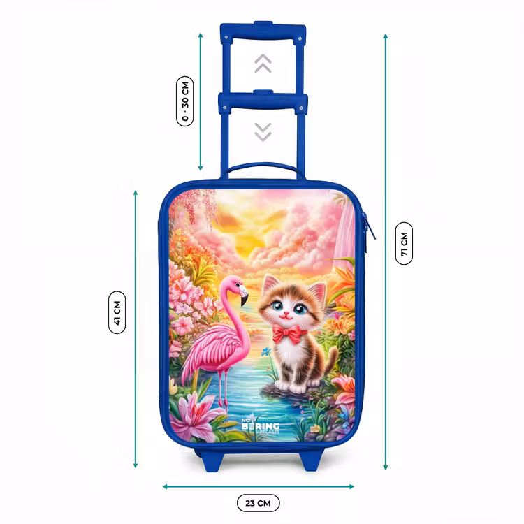 Kitten met flamingo in tropisch bloemenparadijs Kinderkoffer - Blauw klein -productfoto_formaten