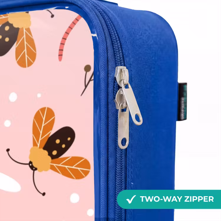 Lieveheersbeestjes en libellen op roze achtergrond Kinderkoffer - Blauw klein -rits_EN