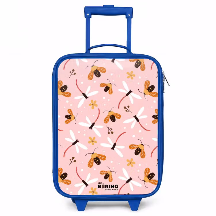 Lieveheersbeestjes en libellen op roze achtergrond Kinderkoffer - Blauw klein -3d