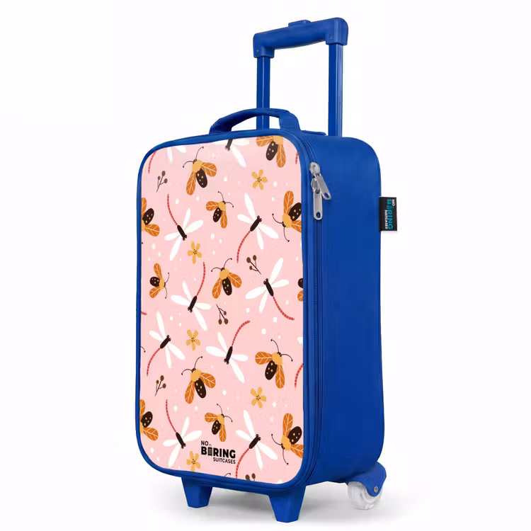 Lieveheersbeestjes en libellen op roze achtergrond Kinderkoffer - Blauw klein -productfoto_schuin