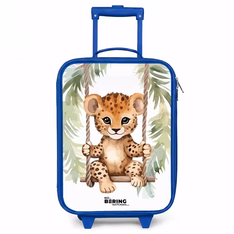 Luipaard welp op een schommel waterverf illustratie Kinderkoffer - Blauw klein -3d