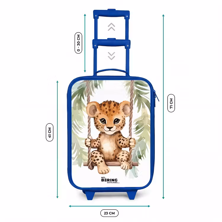Luipaard welp op een schommel waterverf illustratie Kinderkoffer - Blauw klein -productfoto_formaten
