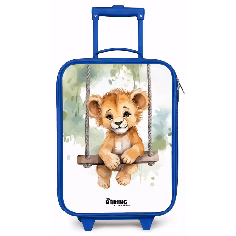 Leeuwenwelpje met schommel illustratie Kinderkoffer - Blauw klein -zz3dotto