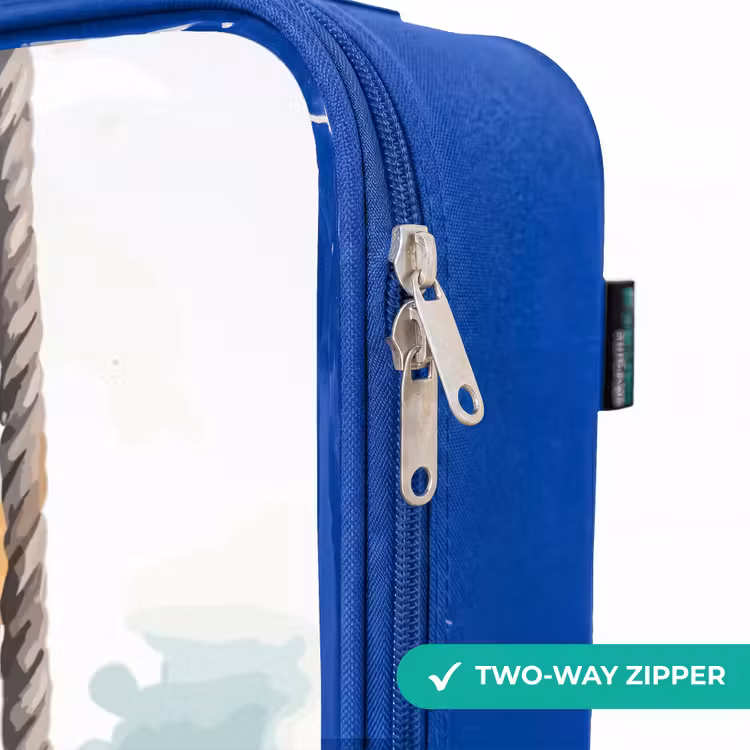 Leeuwenwelpje met schommel illustratie Kinderkoffer - Blauw klein -rits_EN