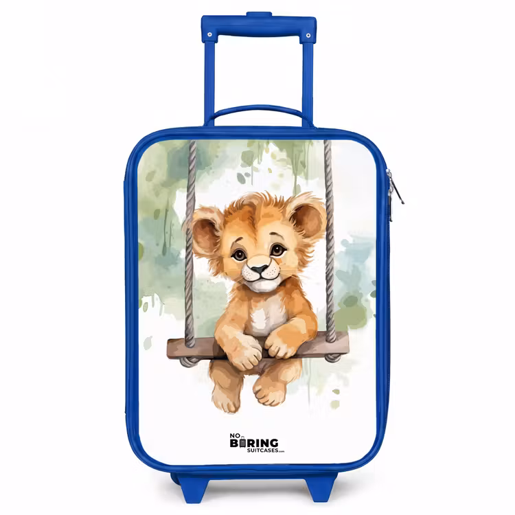 Leeuwenwelpje met schommel illustratie Kinderkoffer - Blauw klein -3d