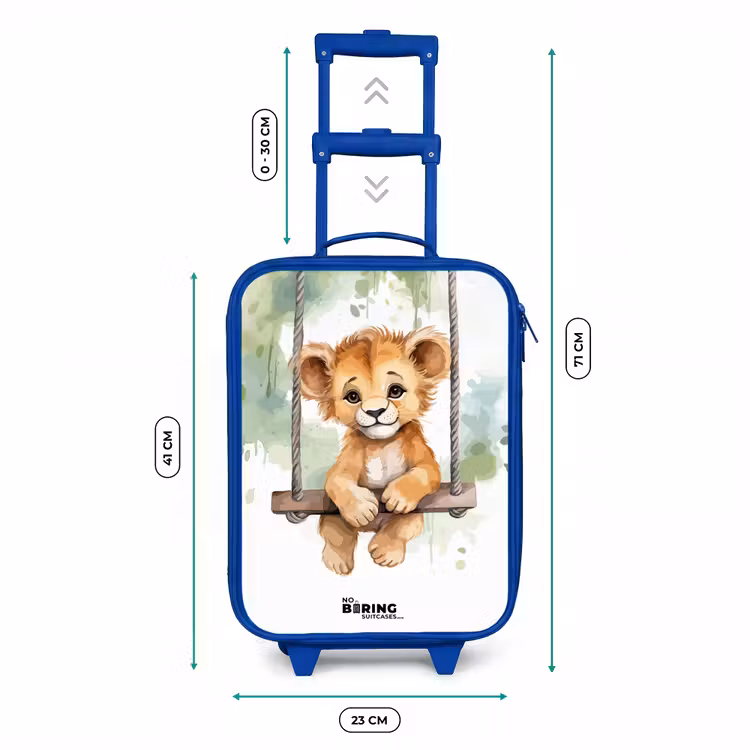 Leeuwenwelpje met schommel illustratie Kinderkoffer - Blauw klein -productfoto_formaten