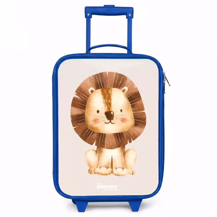 Leeuw illustratie met beige achtergrond Kinderkoffer - Blauw klein -3d