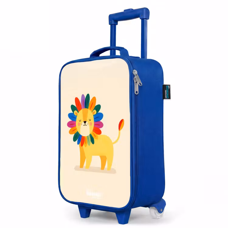 Leeuw - Manen - Kleurrijk Kinderkoffer - Blauw klein -productfoto_schuin
