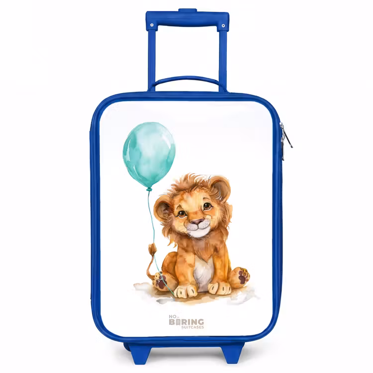 Leeuw met blauwe ballon Kinderkoffer - Blauw klein -3d
