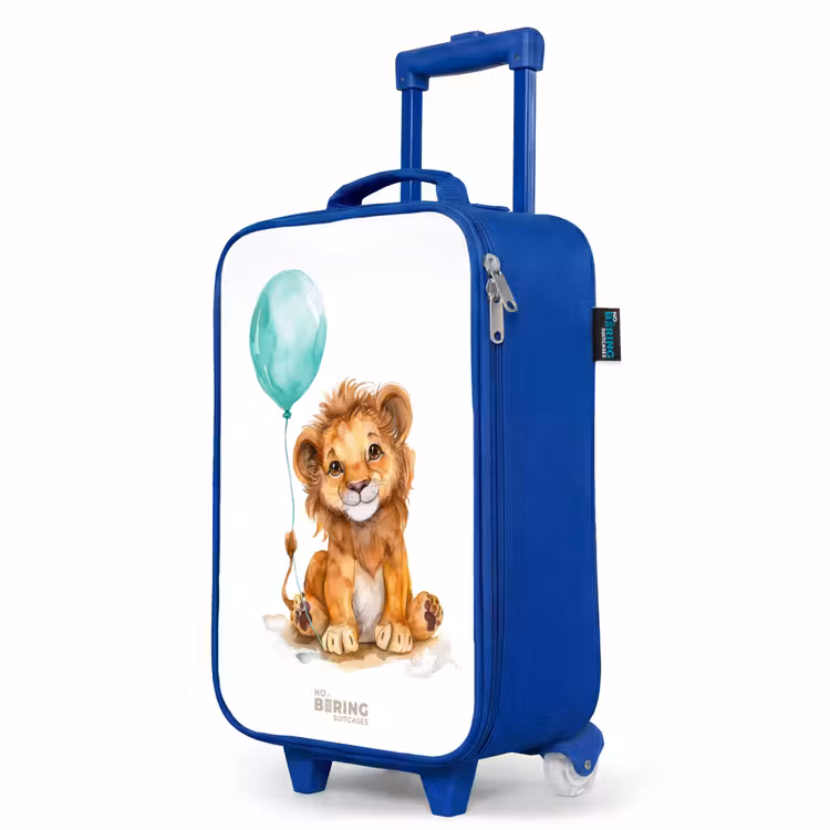 Leeuw met blauwe ballon Kinderkoffer - Blauw klein -productfoto_schuin