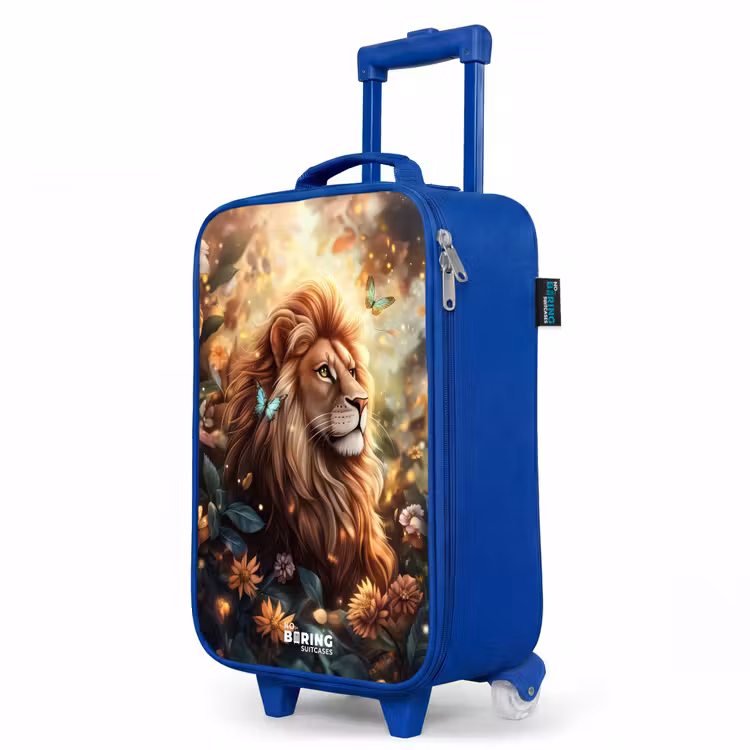 Leeuw met vlinders in bloemrijke jungle Kinderkoffer - Blauw klein -productfoto_schuin