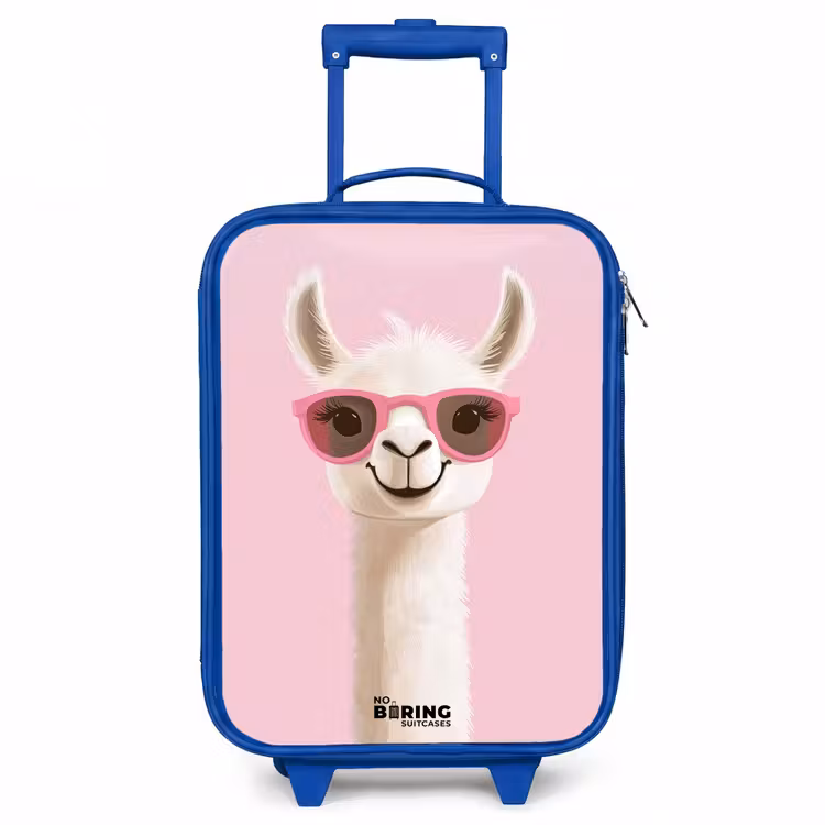 Lama - Wit - Zonnebril - Wimpers Kinderkoffer - Blauw klein -3d